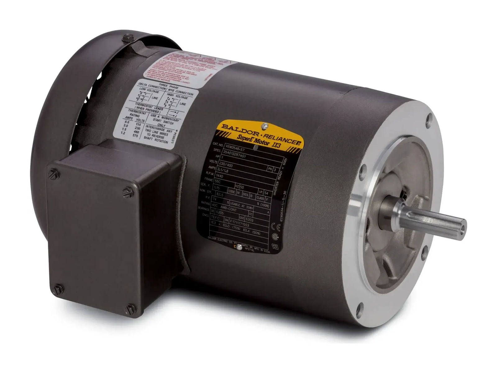 Baldor VEM3546, 1HP Motor 208-230/460V 3PH 1760RPM