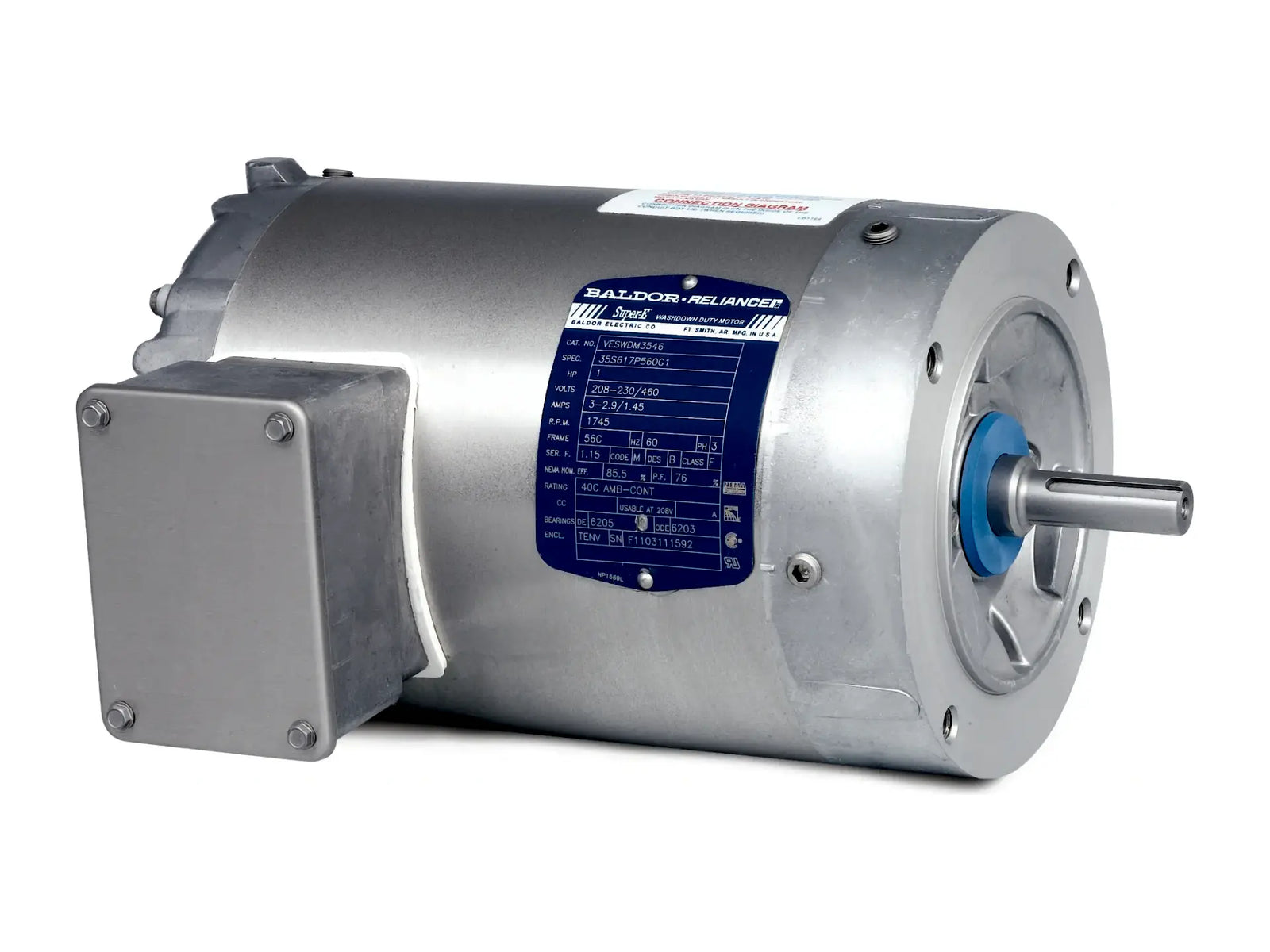 Baldor VESWDM3546, 1 HP, 1770 RPM, 230/460V, 3-Phase, 56C Motor