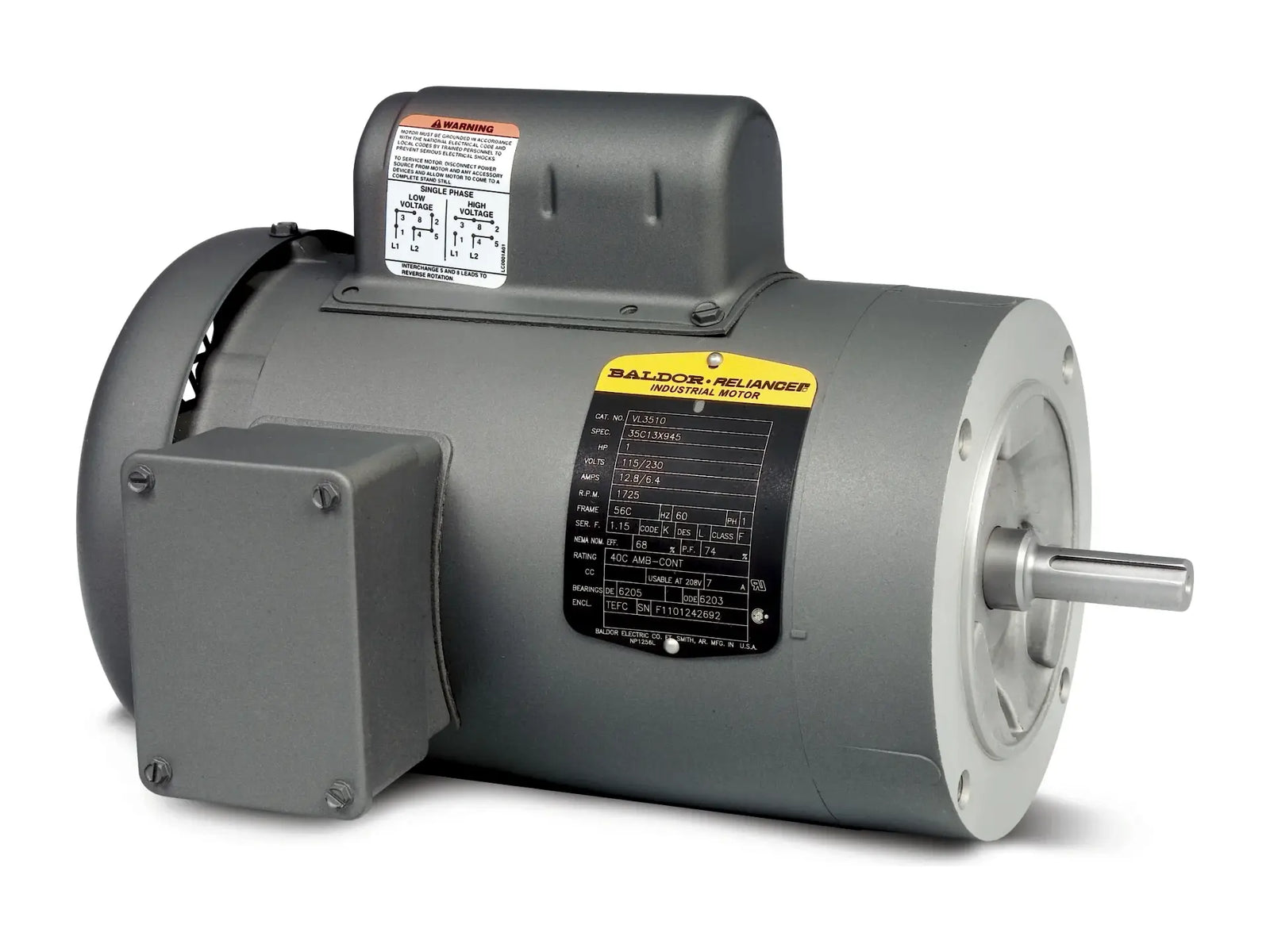 Baldor VL3501, 1/3HP 1725RPM 115/230V 1PH 56C TEFC Motor