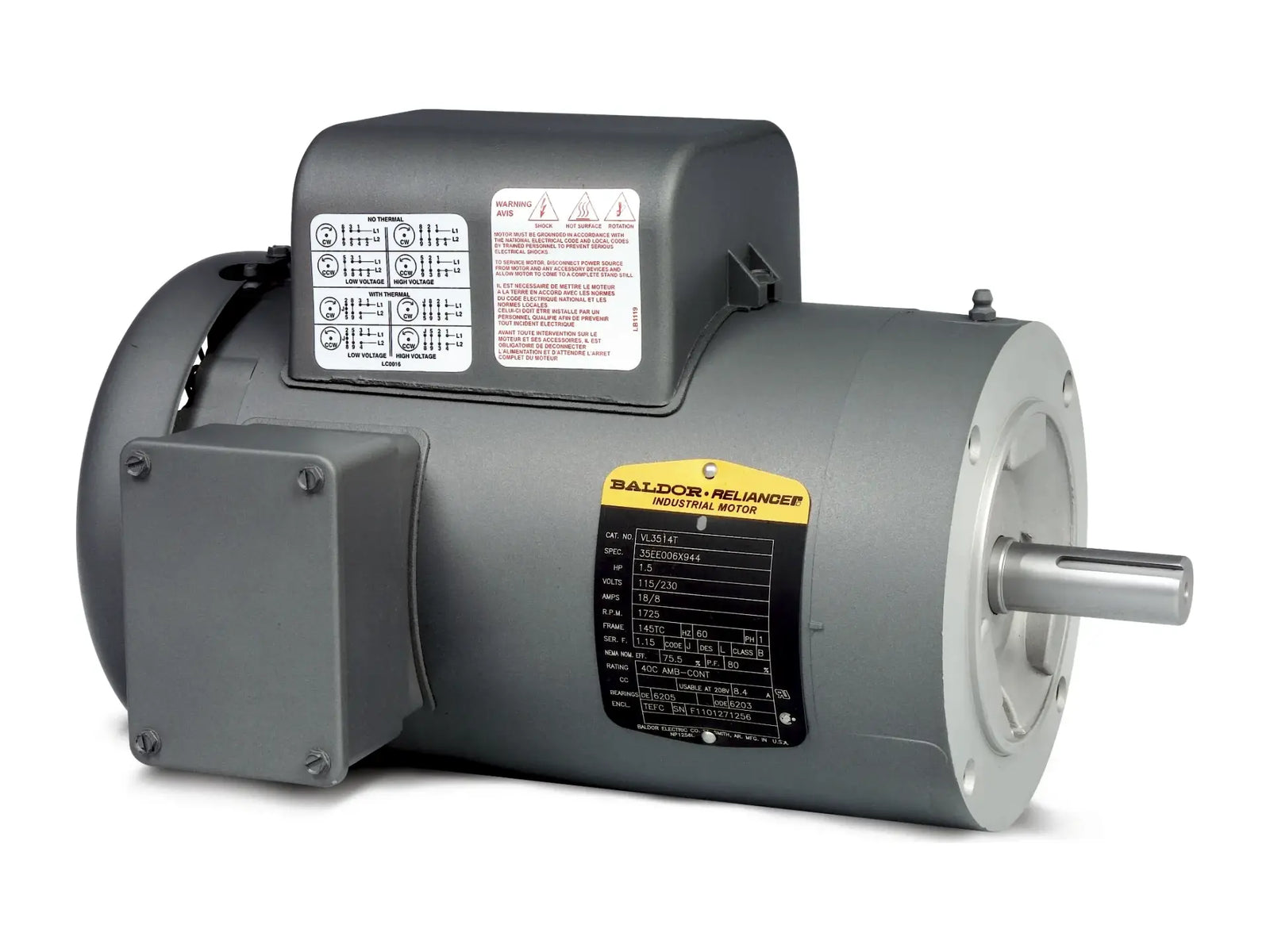 Baldor VL3514, 1.5HP 115/230V 56C Motor