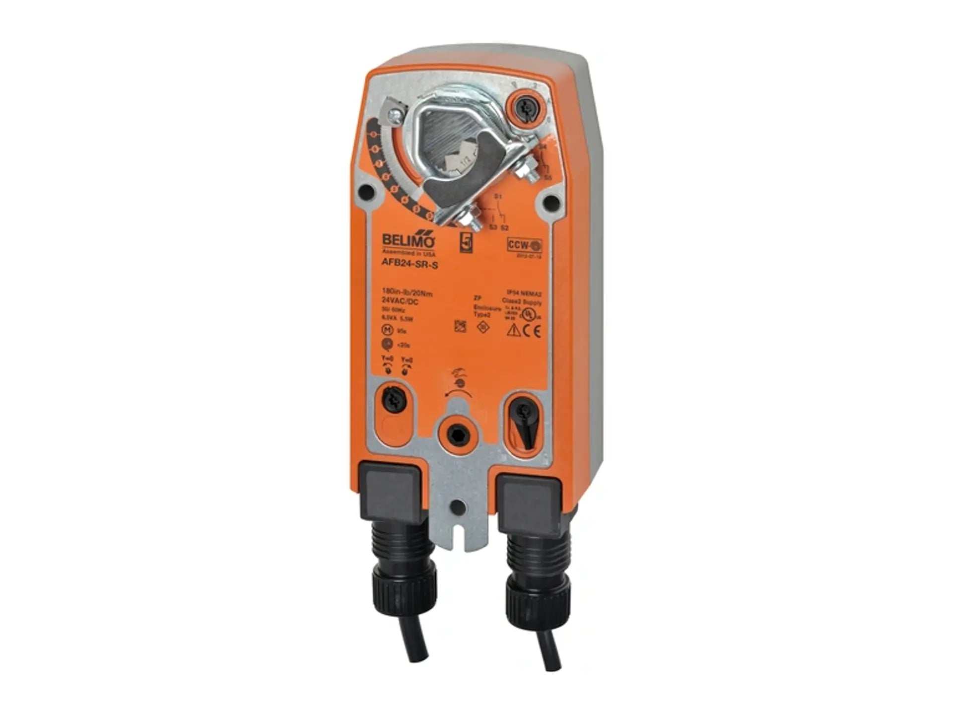 Belimo AFB24-SR-S, 24V Spring Return, 180 in-lb Torque, 2-10V Auxiliary Switch