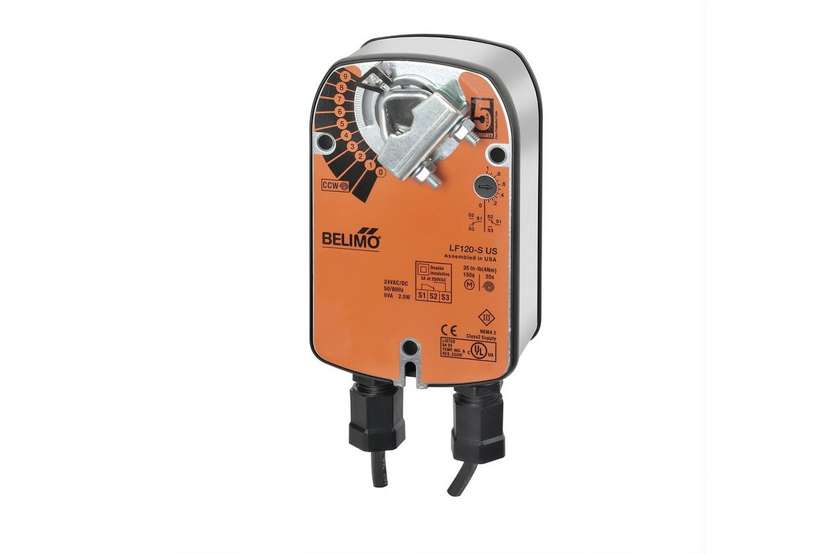 Belimo LF120-S, 120V AC Power, 35 in-lb SR Actuator, On/Off Control, Aux Switch