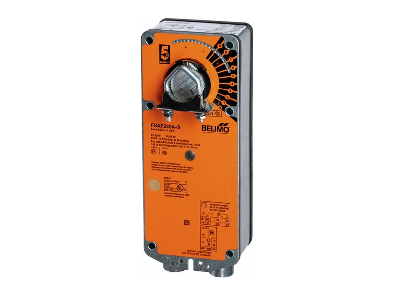 Belimo FSAF230A-S, 230V ON/OFF Spring Return with Auxiliary Switch Actuator