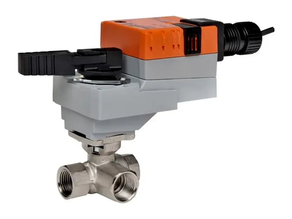 Belimo B320L+LRX24-MFT, Ball Valve, 3/4" 3-Way, Cv 12.8, Valve Actuator, AC/DC 24 V
