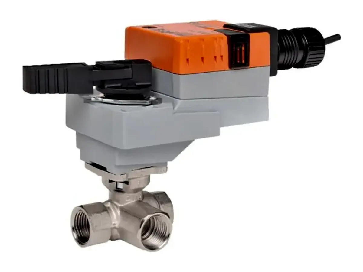 Belimo B320+LRQX24-1, Characterized Control Valve (CCV), 3/4" 3-Way, Cv 14, Non Fail-Safe, AC/DC 24V