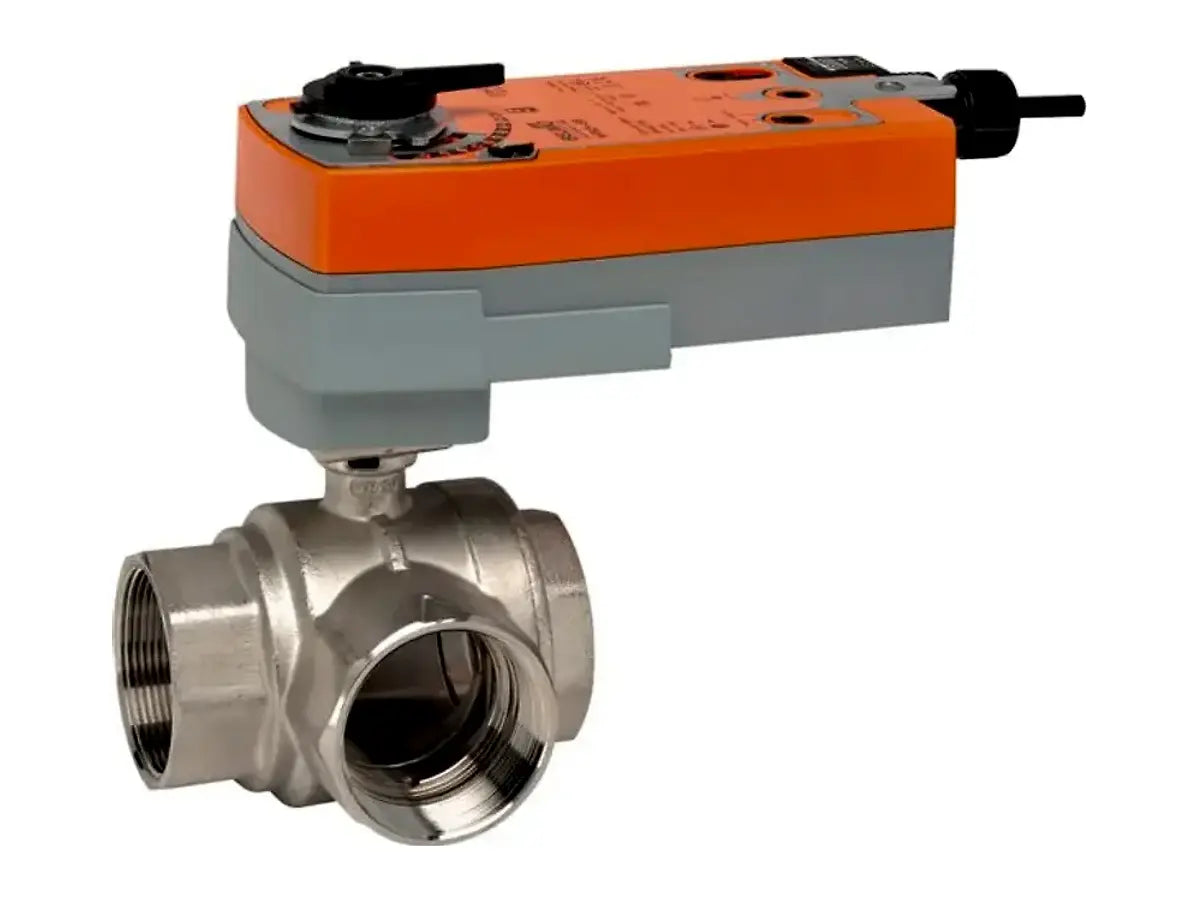 Belimo B340L+AFRXUP-S, Ball Valve 1 1/2" 3-Way, Configurable Valve Actuator, Spring Return, On/Off