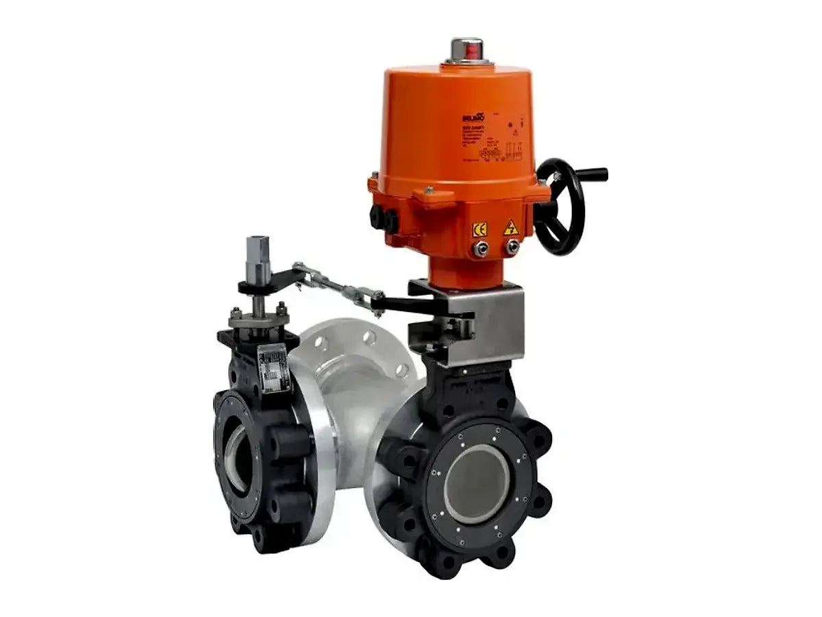 Belimo F7400HD+SY8-120MFT, Butterfly Valve 16" 3-Way, Non-Fail-Safe Actuator, AC 120 V, MFT