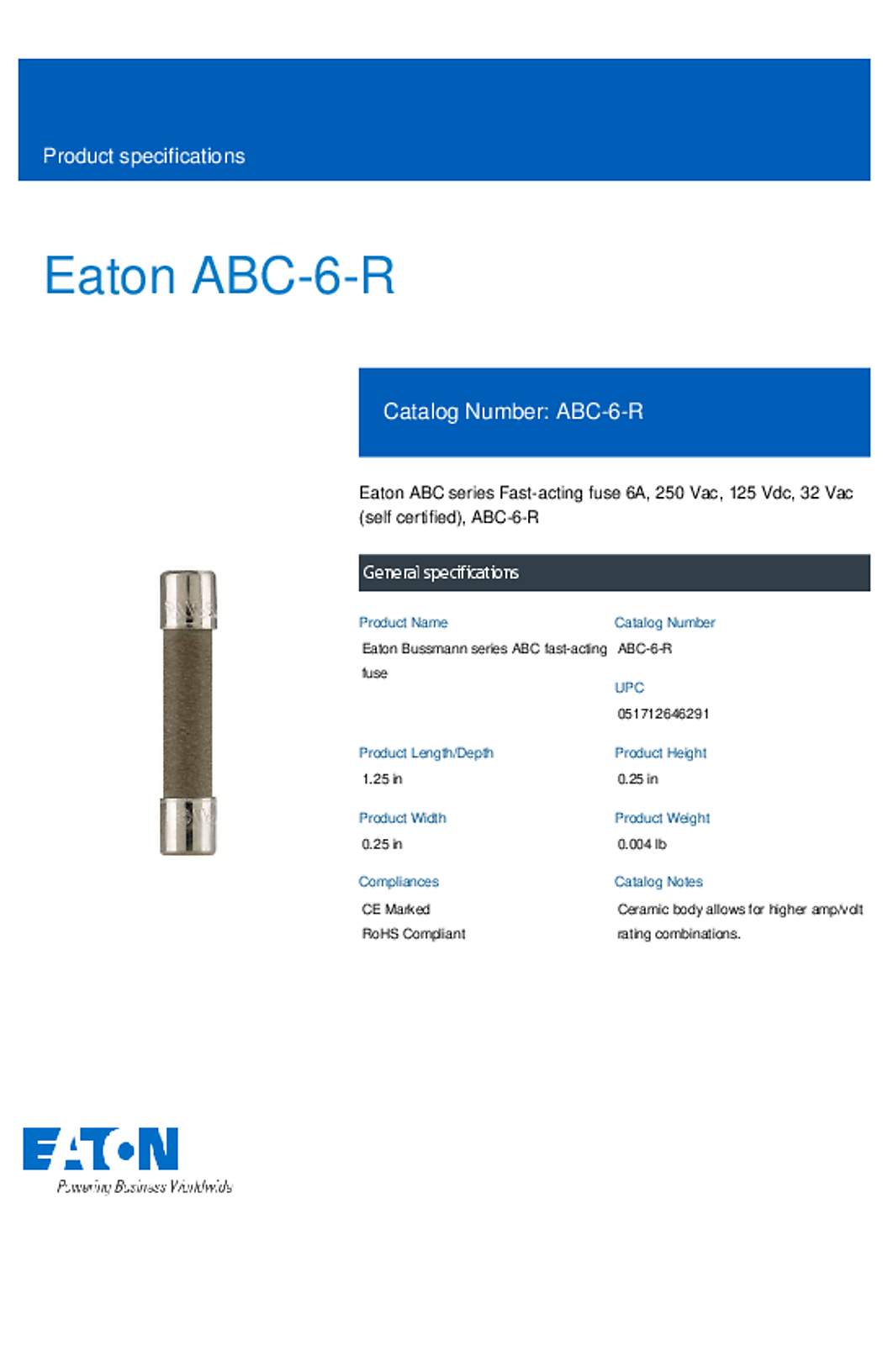Bussmann ABC-6-R Datasheet