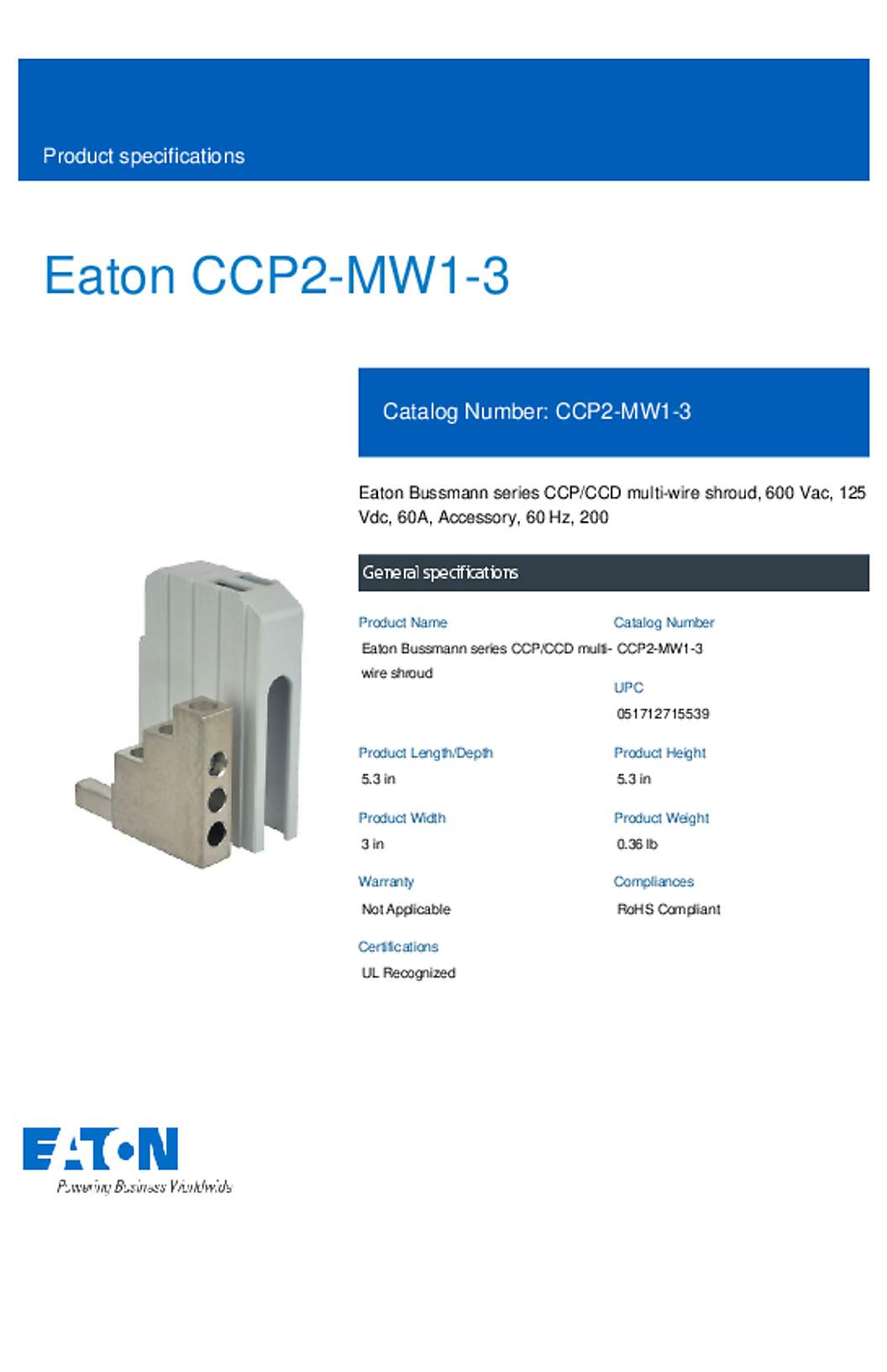 Bussmann CCP2-MW1-3 Datasheet