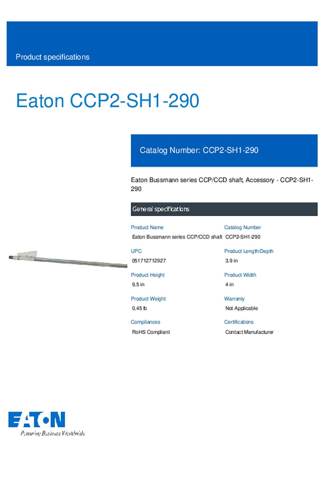 Bussmann CCP2-SH1-290 Datasheet