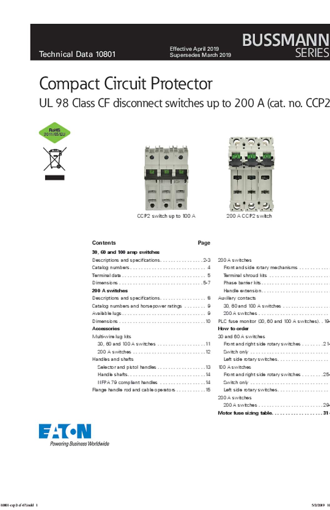 Bussmann CCP2RL-3-100CF Datasheet