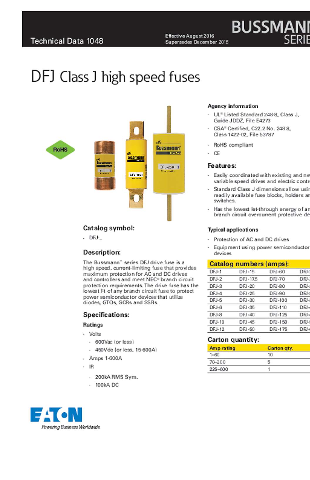 Bussmann DFJ-110 Datasheet