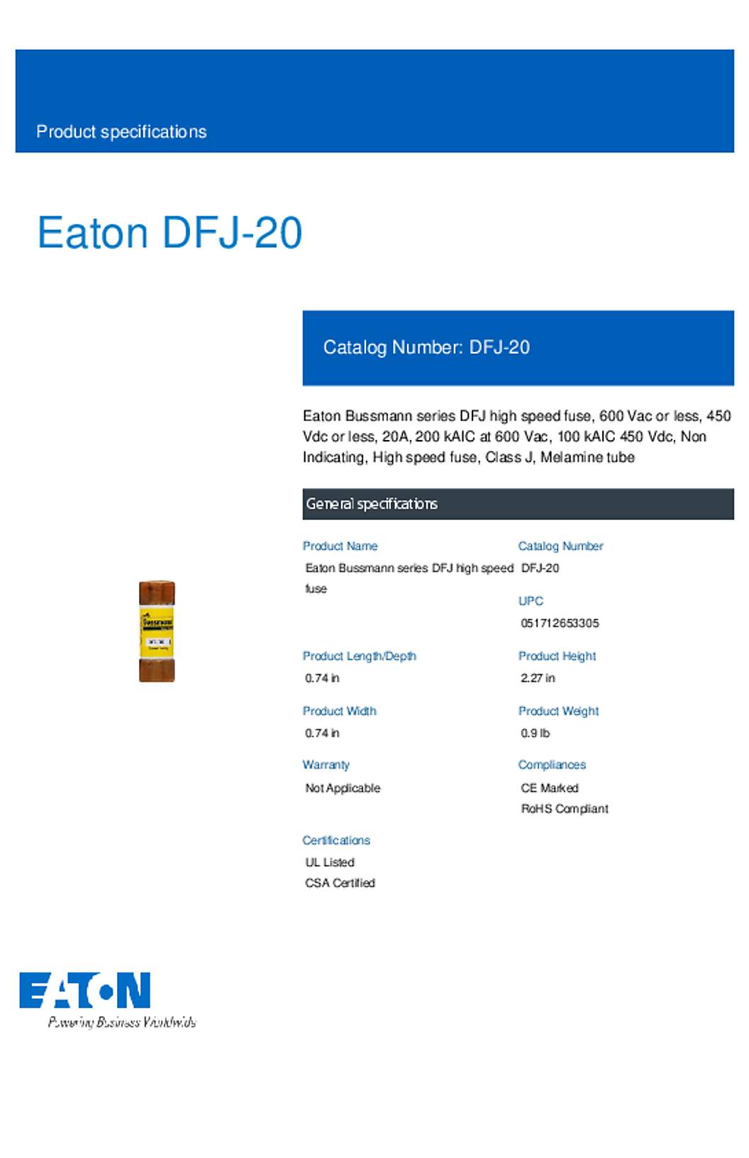 Bussmann DFJ-20 Datasheet