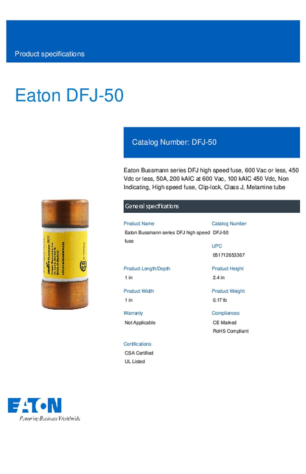 Bussmann DFJ-50 Datasheet