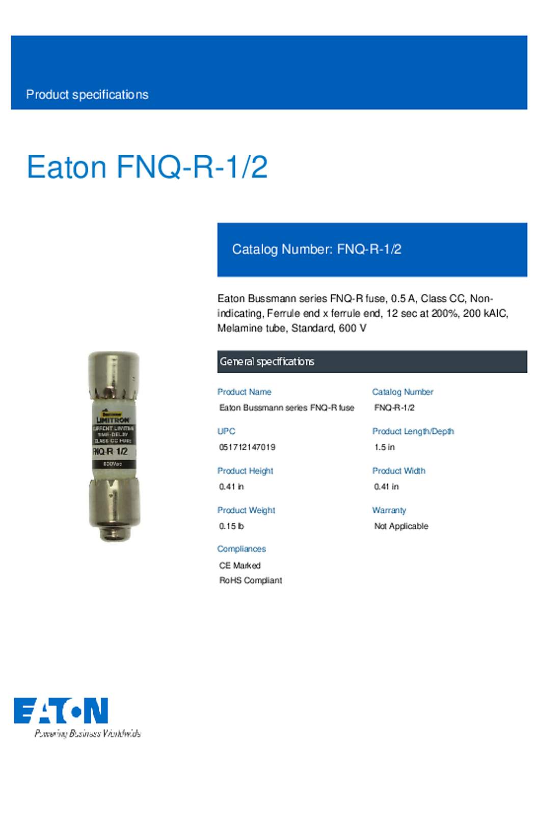 Bussmann FNQ-R-1/2 Datasheet