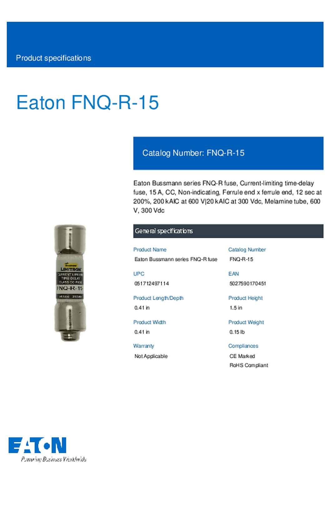 Bussmann FNQ-R-15 Datasheet