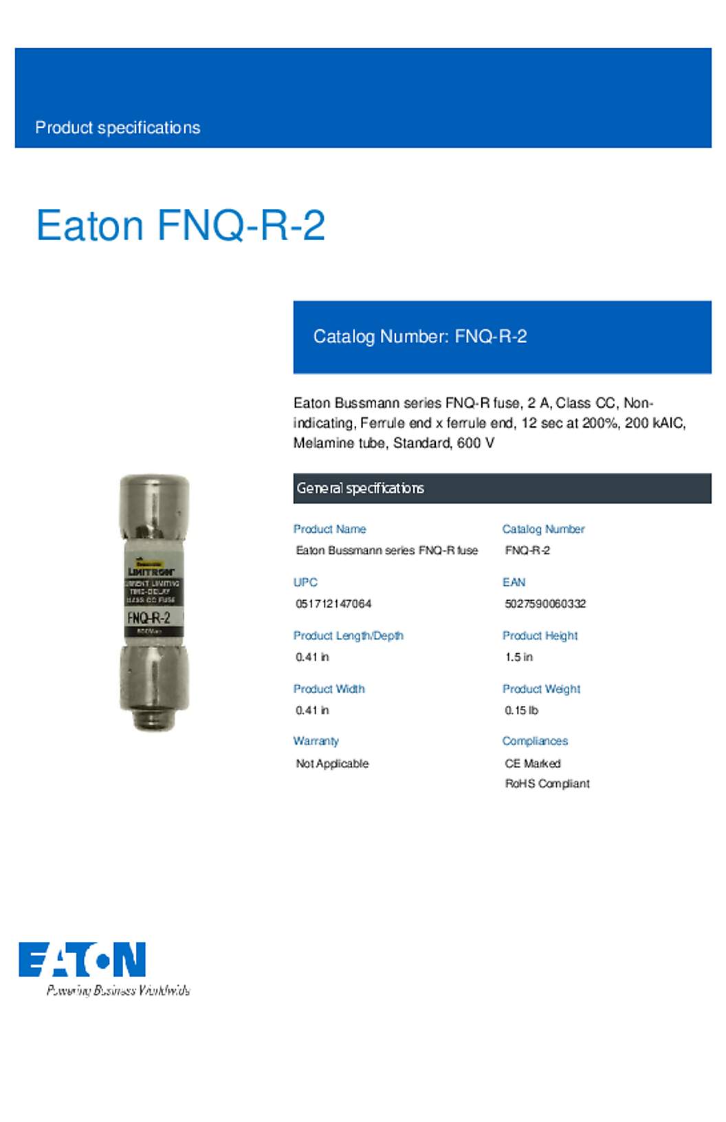 Bussmann FNQ-R-2 Datasheet