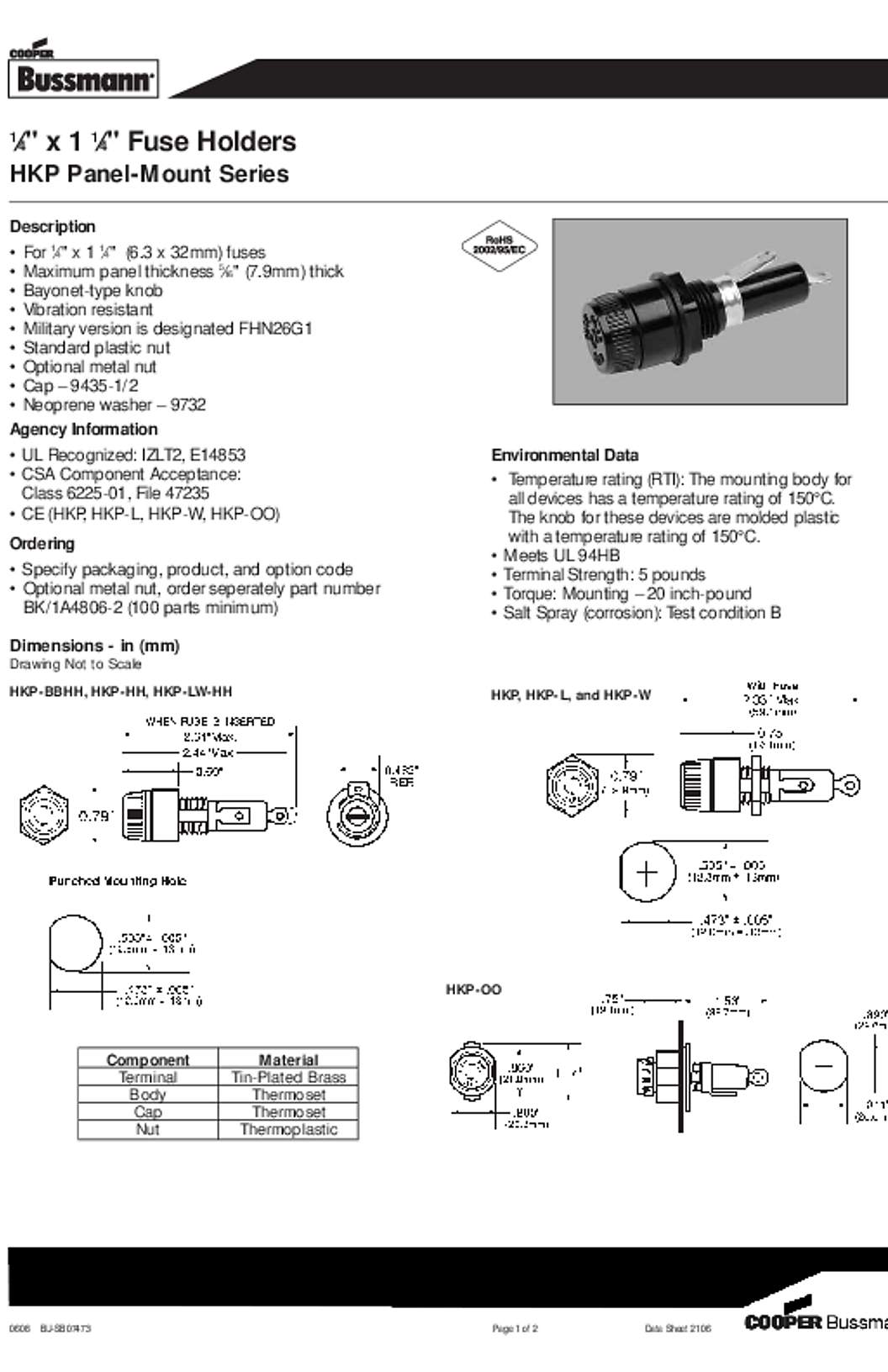 Bussmann HKP-R Datasheet