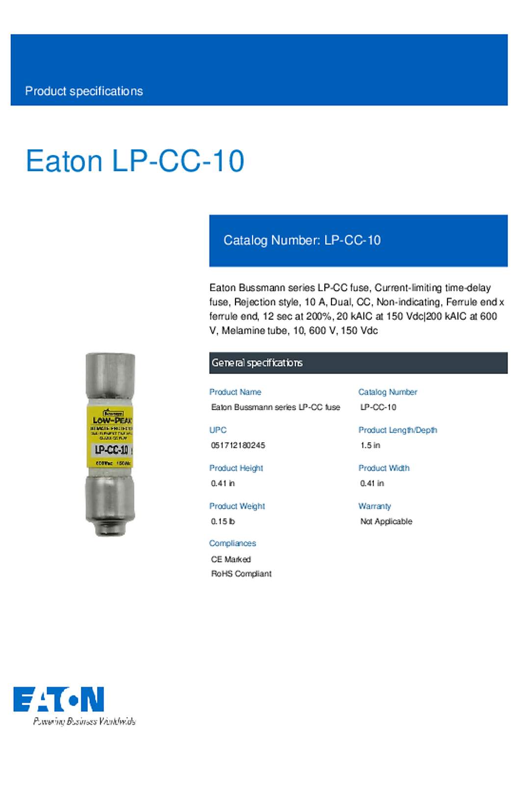 Bussmann LP-CC-10 Datasheet