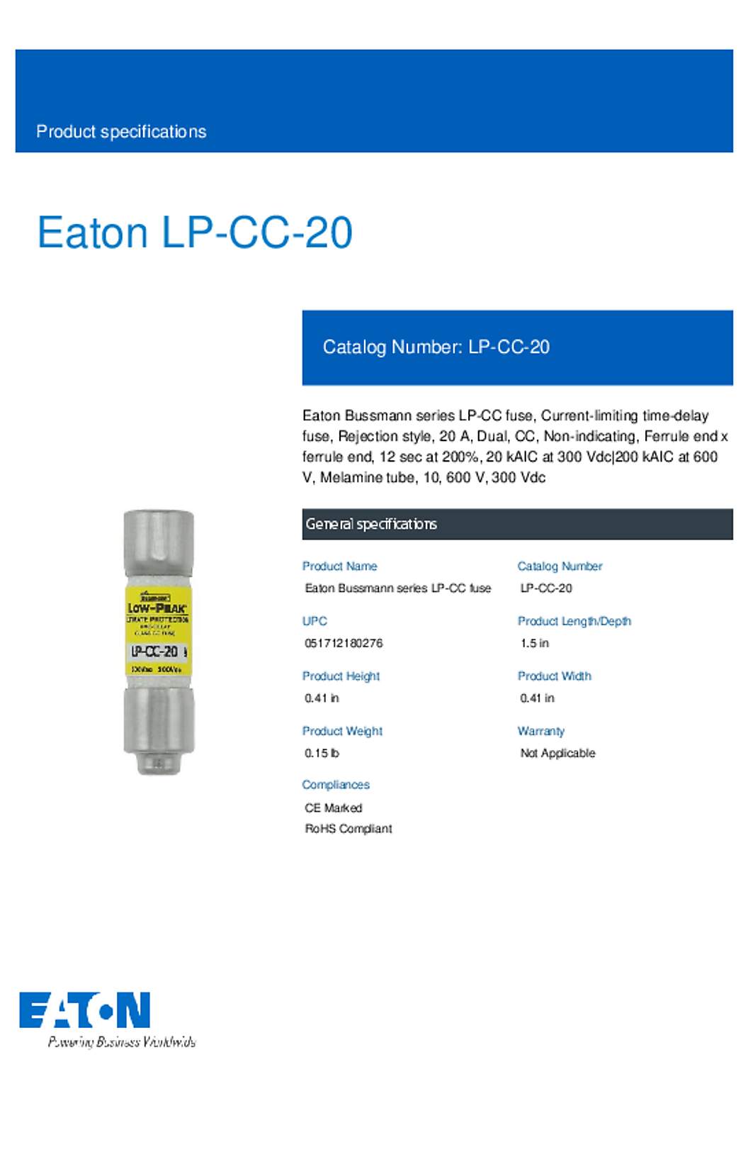 Bussmann LP-CC-20 Datasheet