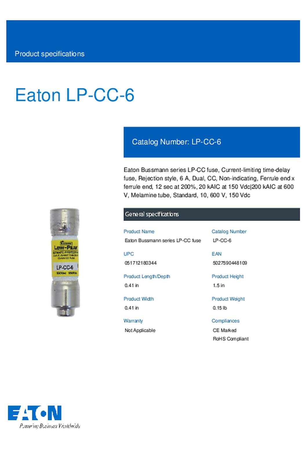 Bussmann LP-CC-6 Datasheet