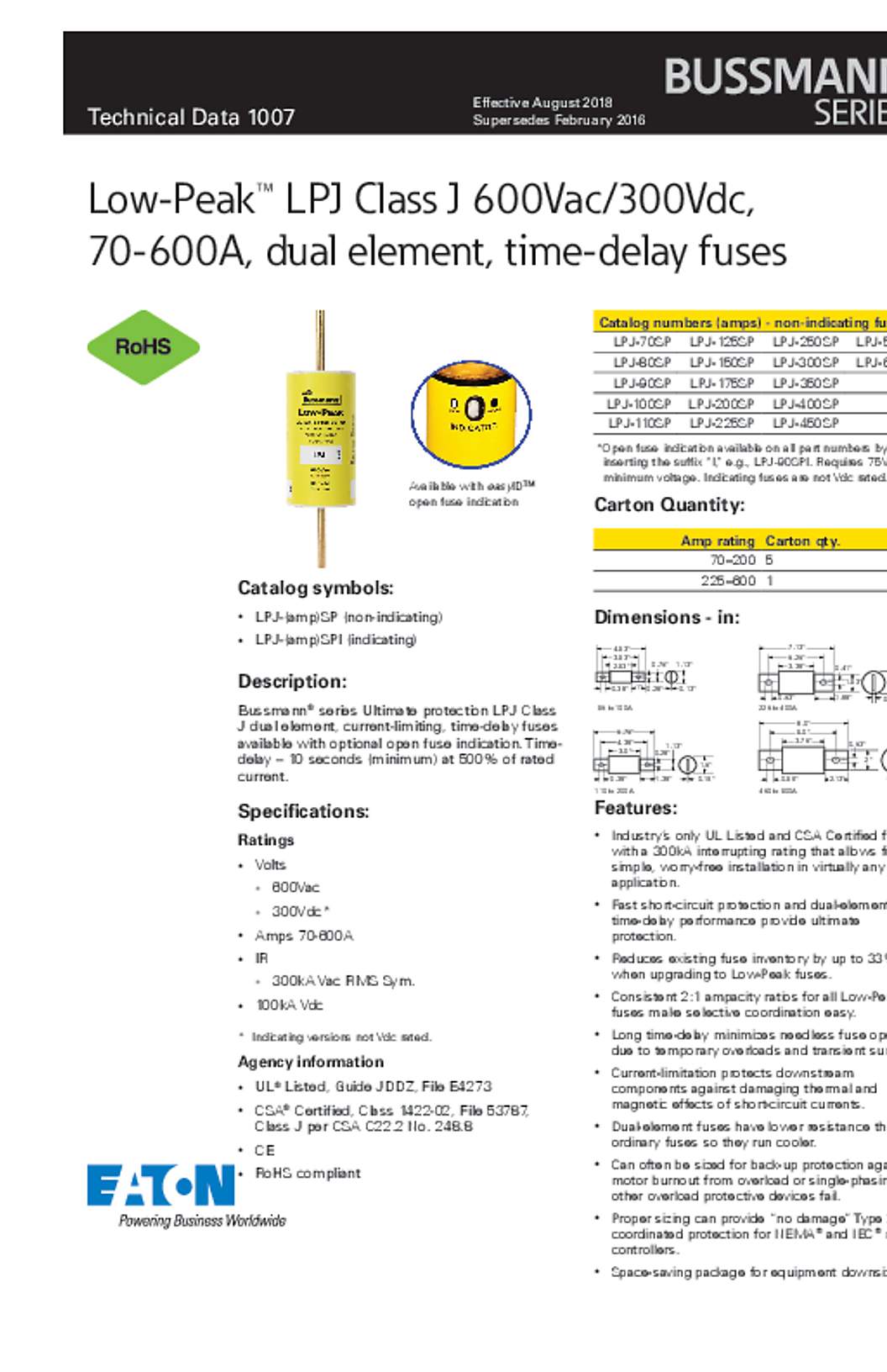 Bussmann LPJ-110SP Datasheet