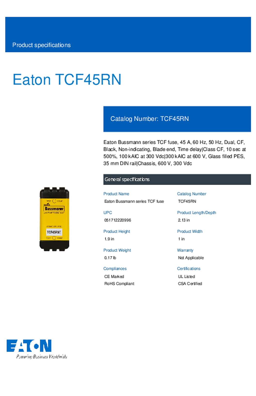 Bussmann TCF45RN Datasheet