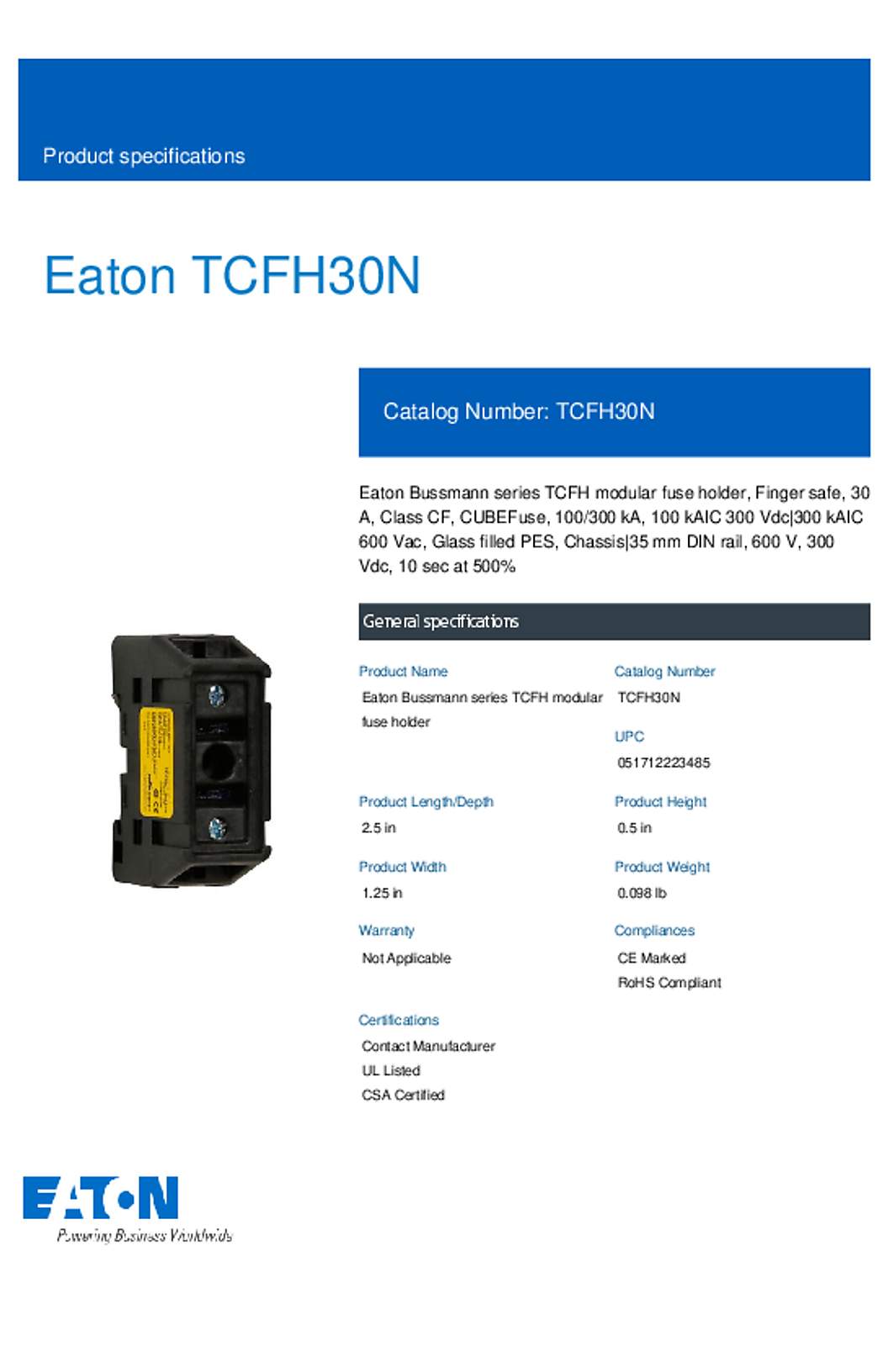 Bussmann TCFH30N Datasheet