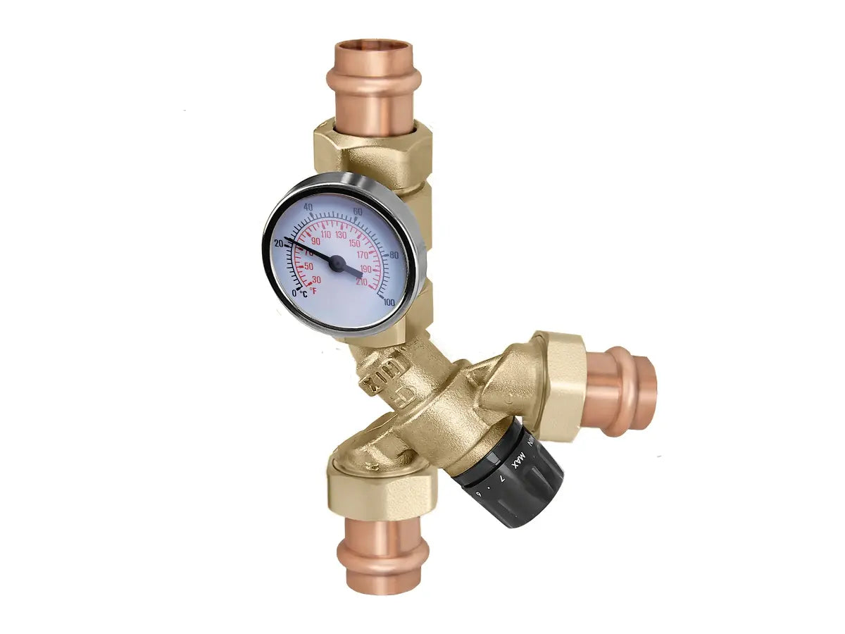 Caleffi 520516A, 3/4" Press AngleMix with Gauge