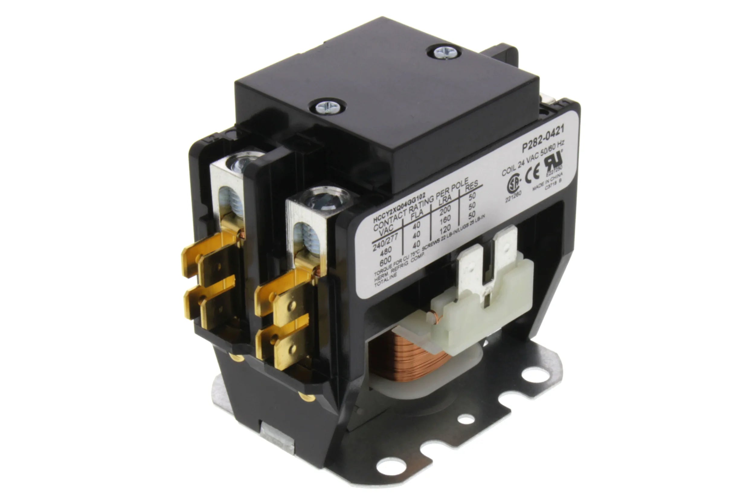 Carrier P282-0421 2P Contactor, 24V Coil Voltage, 40A Resistive Load