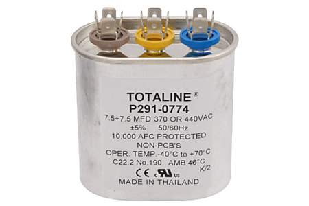 Carrier P291-0774 7.5/7.5 MFD Oval Capacitor, 440V