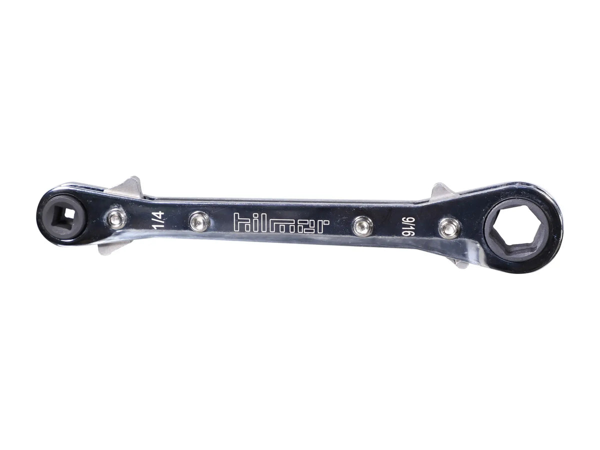 DiversiTech 1839045, Hilmor® Reversible Ratcheting Service Wrench, 1/4in x 3/16in, 1/2in x 9/16in