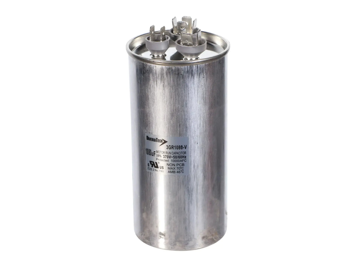 DiversiTech 3GR1080, Motor Run Capacitor, 370V, Round, 80+10µF