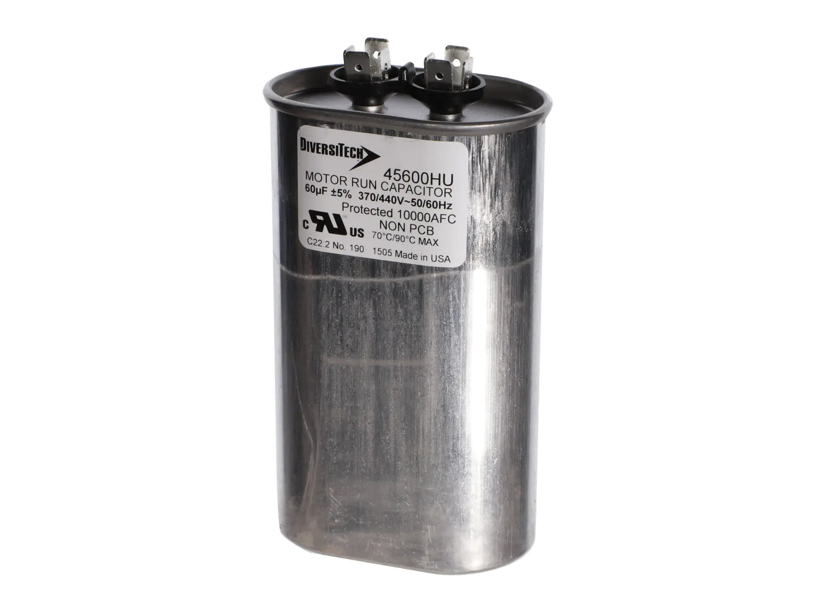 DiversiTech 45600HU, Motor Run Capacitor, Oval, 60 MFD, 370V/440V