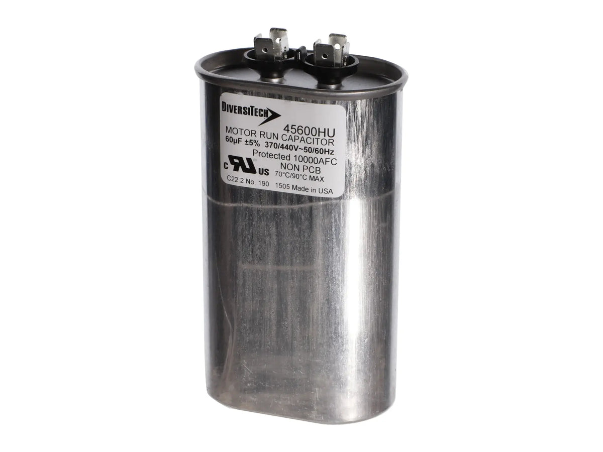 DiversiTech 45600HU, Motor Run Capacitor, Oval, 60 MFD, 370V/440V