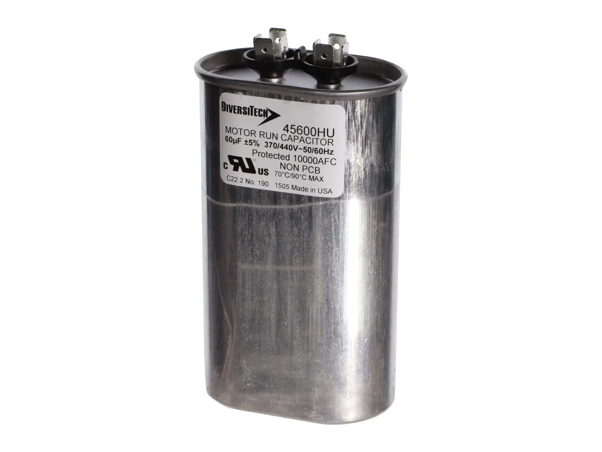 DiversiTech 45600HU, Motor Run Capacitor, Oval, 60 MFD, 370V/440V