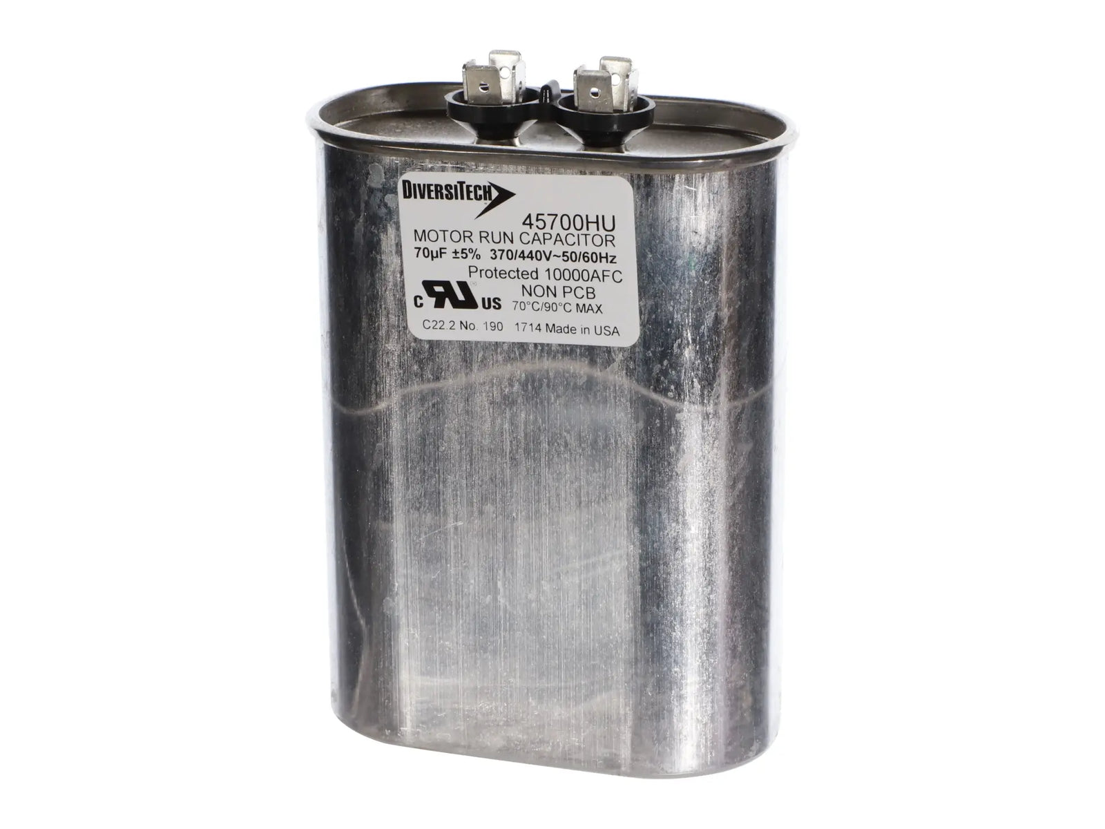 DiversiTech 45700HU, Motor Run Capacitor, Oval, 70MFD, 440v