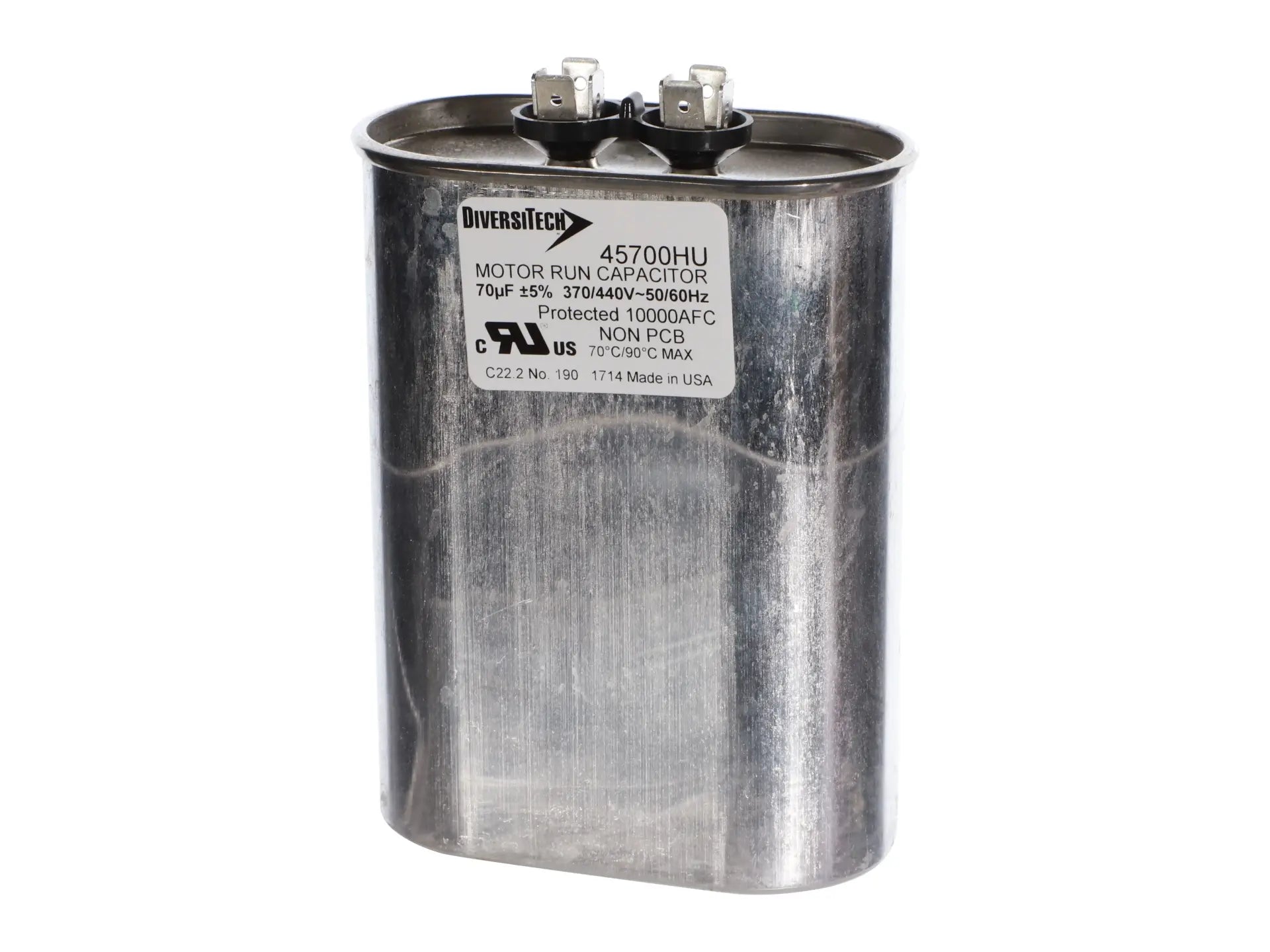 DiversiTech 45700HU, Motor Run Capacitor, Oval, 70MFD, 440v