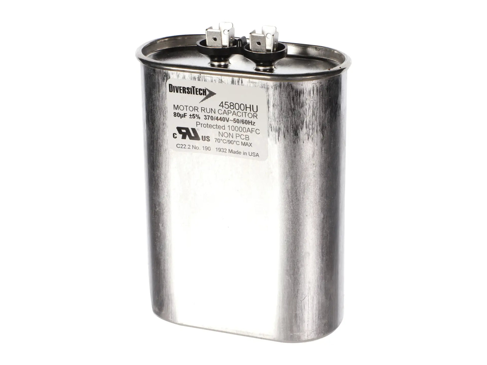 DiversiTech 45800HU, Motor Run Capacitor, Oval, 80MFD, 440V