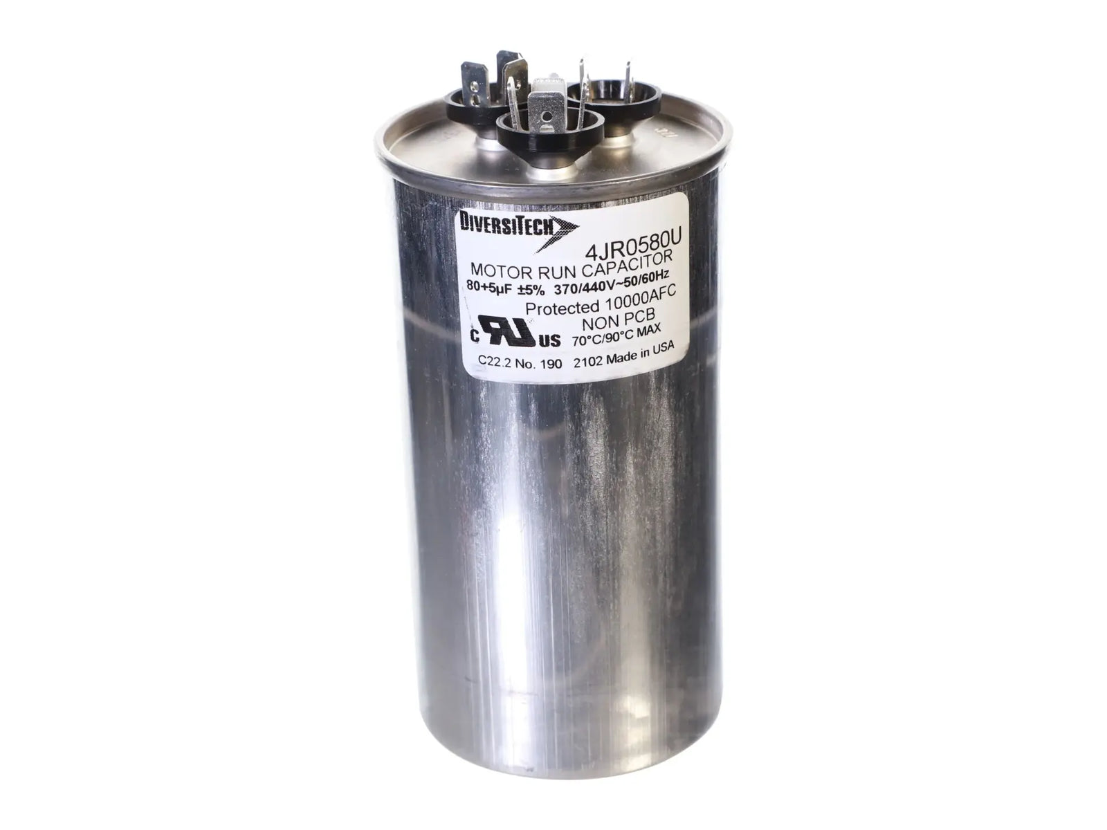 DiversiTech 4JR0580U, Motor Run Capacitor, Round, 80/5MFD, 440V