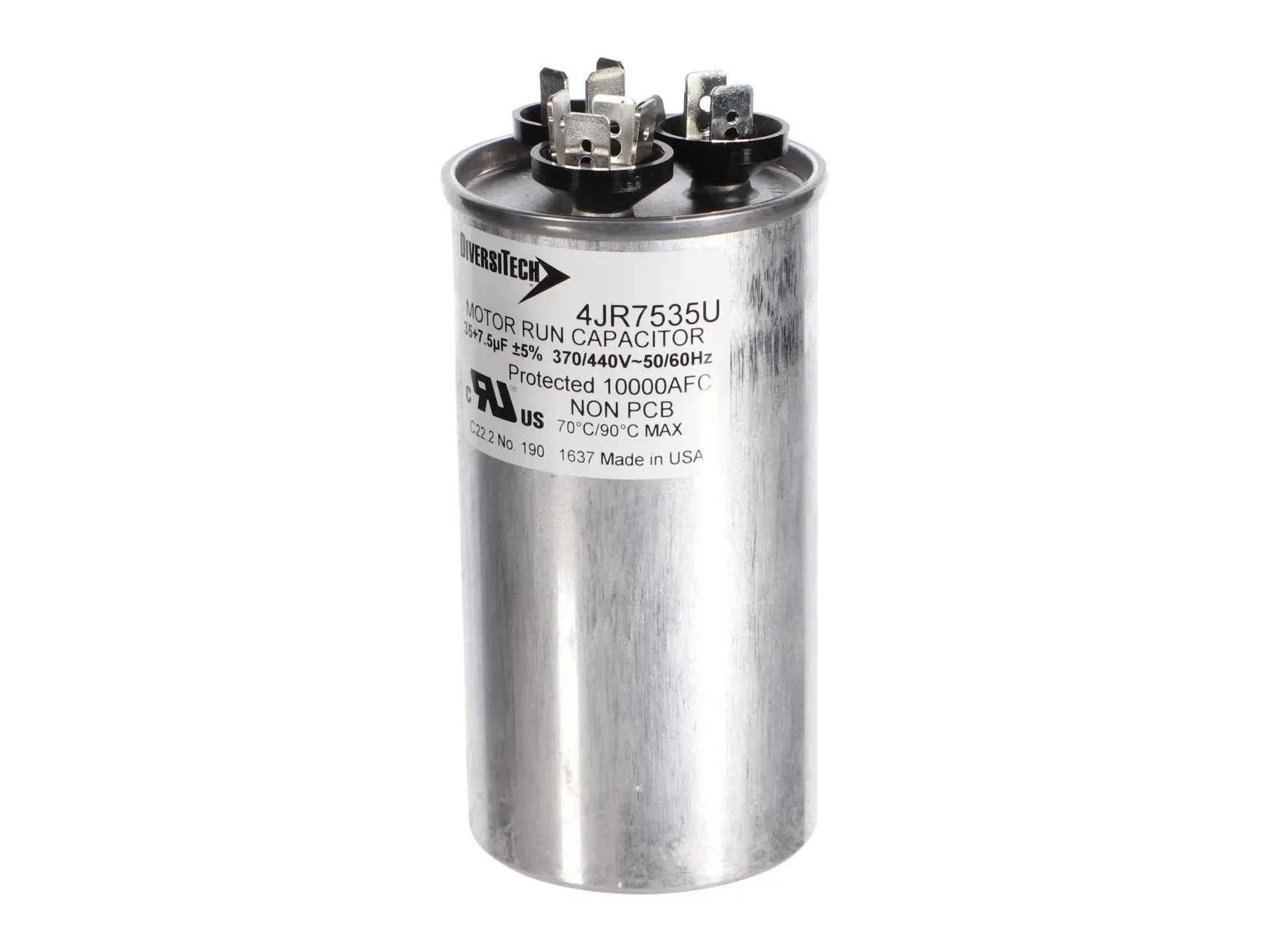 DiversiTech 4JR7535U, Motor Run Capacitor, Round, 35+7.5uf, 440V