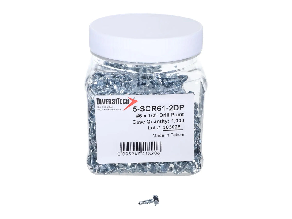 DiversiTech 5-SCR61-2DP, 6 x 1/2 Self-Tapping Drill Point, 1/4 In. Hex Head Screw, Pack Of 1,000