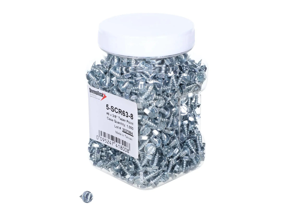 DiversiTech 5-SCR63-8, Sheet Metal Screw, 6 x 3/8 Taper Point, 1/4 In. Hex Head, Pack Of 1,000