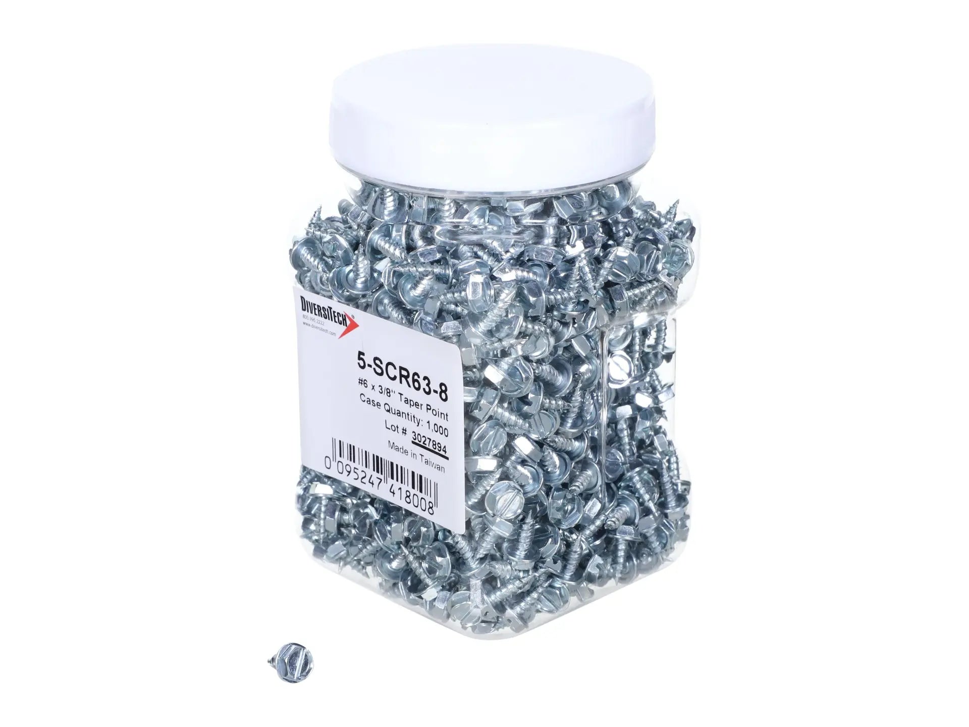 DiversiTech 5-SCR63-8, Sheet Metal Screw, 6 x 3/8 Taper Point, 1/4 In. Hex Head, Pack Of 1,000
