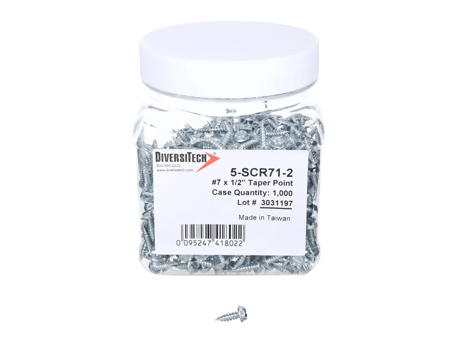DiversiTech 5-SCR71-2, DiversiTech 7 x 1/2 Taper Point, 5/16 in. Hex Head, Pack of 1,000 Screw