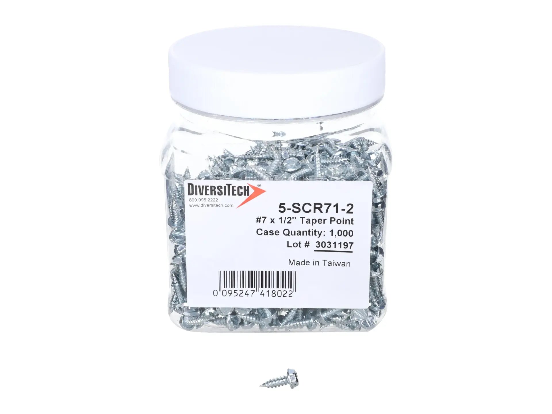 DiversiTech 5-SCR71-2, DiversiTech 7 x 1/2 Taper Point, 5/16 in. Hex Head, Pack of 1,000 Screw