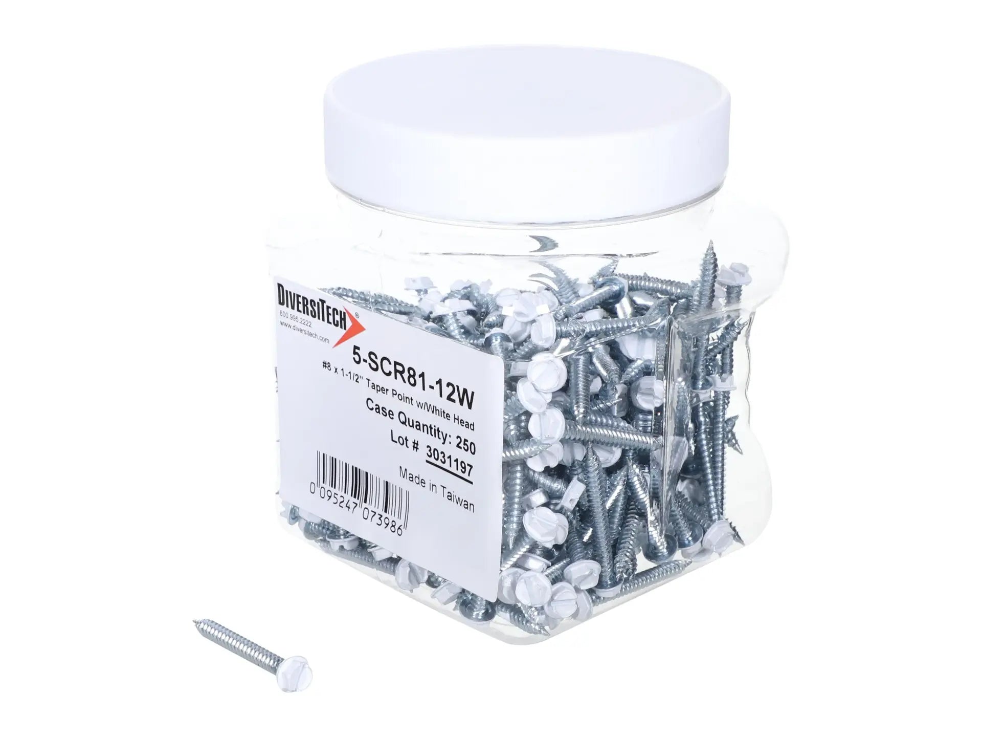 DiversiTech 5-SCR81-12W, Screw, 8 x 1-1/2 Taper Point, White Head, Pack Of 250