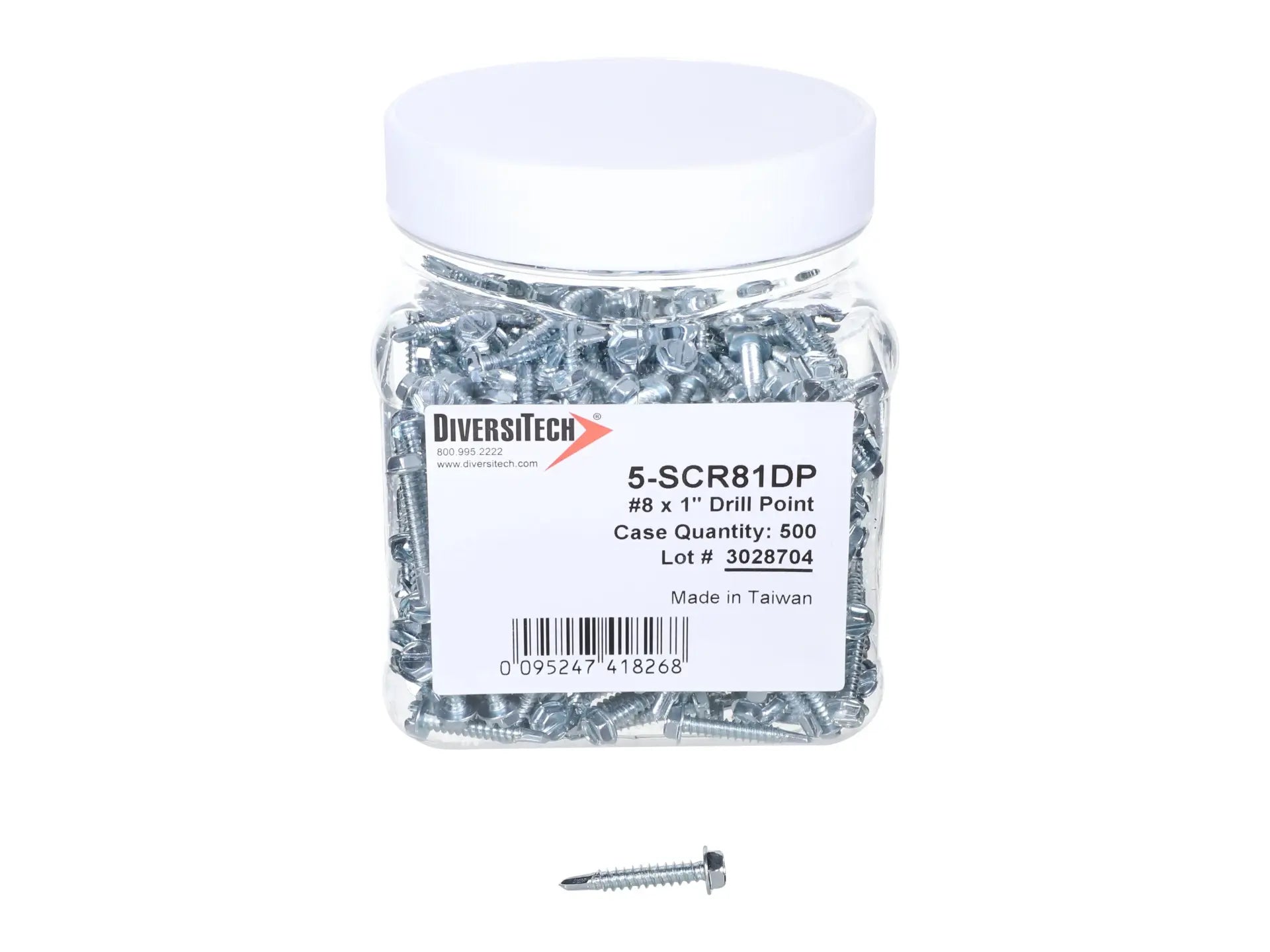 DiversiTech 5-SCR81DP, 8 x 1 Self-Tapping Drill Point, 5/16 in. Hex Head, Pack of 500, Screw
