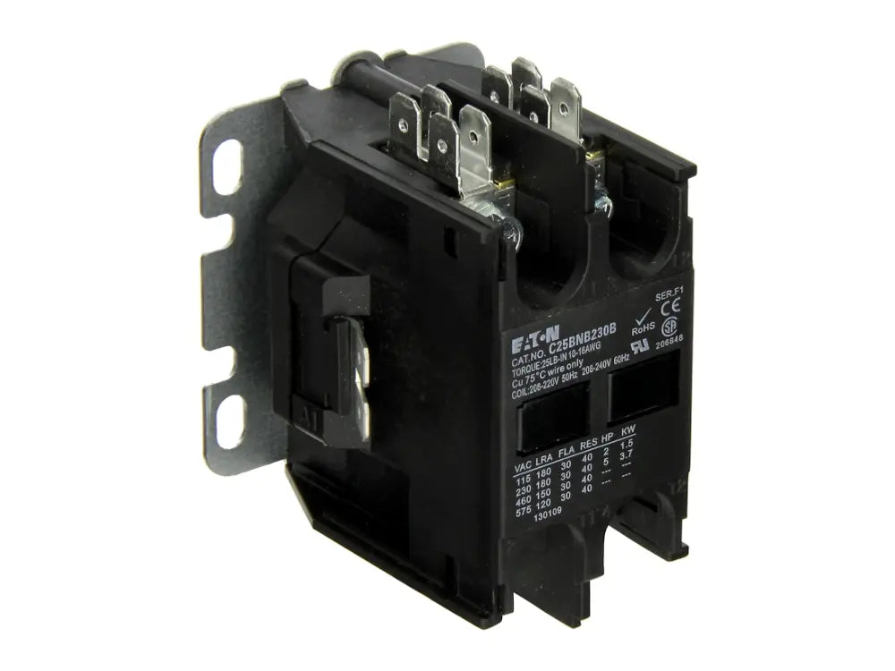 Eaton C25BNB230B, Contactor, 208-240V 50/60Hz, 2 Pole, 30 Amps, Non-Reversing, Definite Purpose