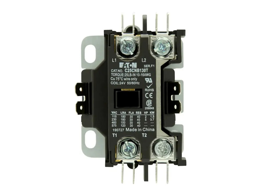 Eaton C25CNB130T, 1 Pole, 30A Contactor, 24VAC 50/60Hz, Non-Reversing, Definite Purpose